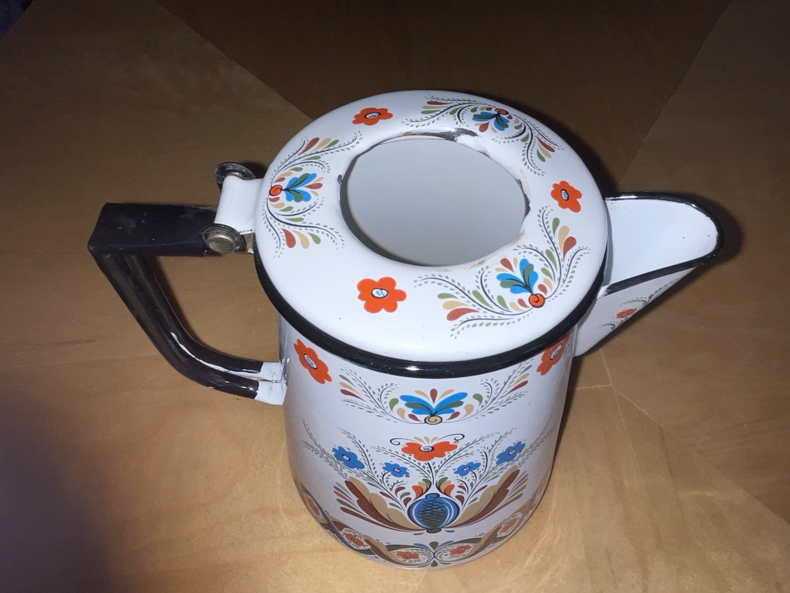 Vintage Berggren Enameled Coffee Percolator Uranium Green Glass Top 9.5” Flowers