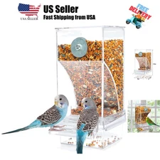 No Mess Automatic Bird Transparent Food Container Cage Acrylic Parrot Accesso...