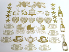 ANNA GRIFFIN 40pc Lot GOLD FOIL SHAPED ITEMS Die-Cut CARD TOPPERS Embellishments