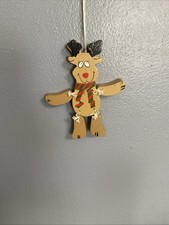 Vintage Handcrafted Wooden Hanging Reindeer Movable Limbs Attached By Twine 5