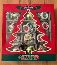 2013 Christopher Radko Shiny Brite Retro Glass Ball Ornaments Set of 12 Indent