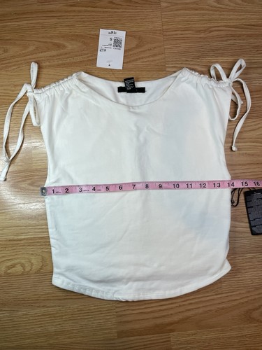 Forever 21 Women’s Cream Sleeveless Cropped TANK TOP Tee Shirt Knit DRAWSTRING - Picture 6 of 7