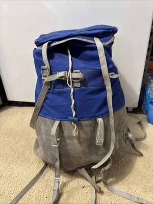 Vintage Millet Rene Desmaison Blue Backpack Leather Bottom 1970's Ski Backpack