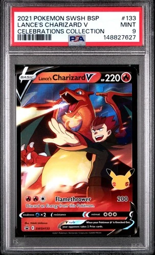 2021 POKEMON SWSH BLACK STAR PROMO CELEBRATIONS COLL LANCE'S CHARIZARD V PSA 9