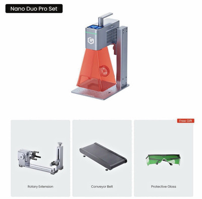 LASER AI ENGRAVER w/rotary, dual-axis, conveyor belt extension. New sealed.