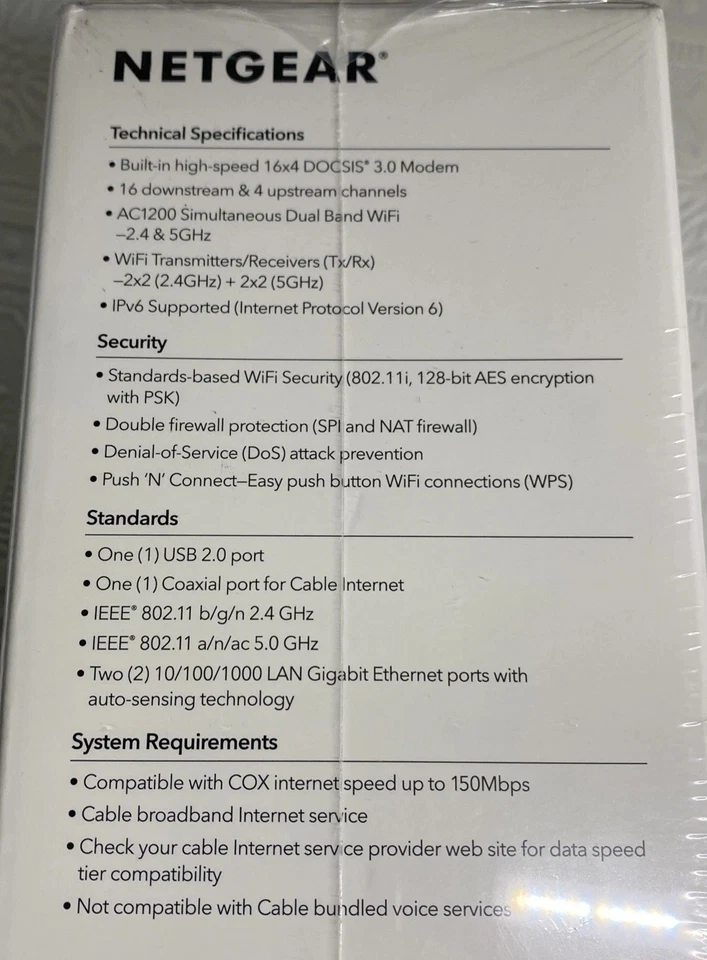 NETGEAR Cable Modem Built-in WiFi Router (C6230) AC1200 DOCSIS 3.0-NEW - Image 2 of 4