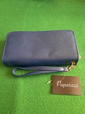 Blue Darby Daux Leather Purse - Double Zipped 10 Card Slots
