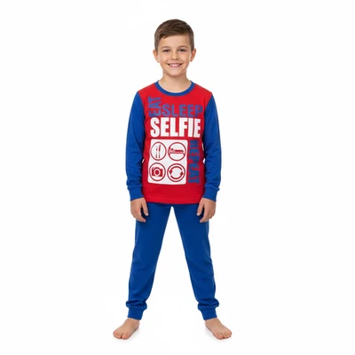 A2Z 4 KIDS Kinder Mädchen Jungen Schlafanzug Essen Schlafen Selfie Wiederholen rot & blau Loungewear Pyjama 2-13 Jahre