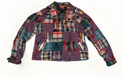 Marc Jacobs Patchwork Madras Plaid Jacket Coat Cotton Floral Lining Size 4 Mint