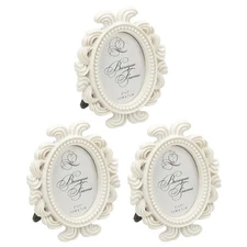 3Pcs 2.4x1.8" Oval Resin Mini Picture Frames for Home Wedding, White