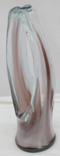 Vintage Blown Stretched Art Glass Basket Vase Red Brown  White 11" Tall  VY