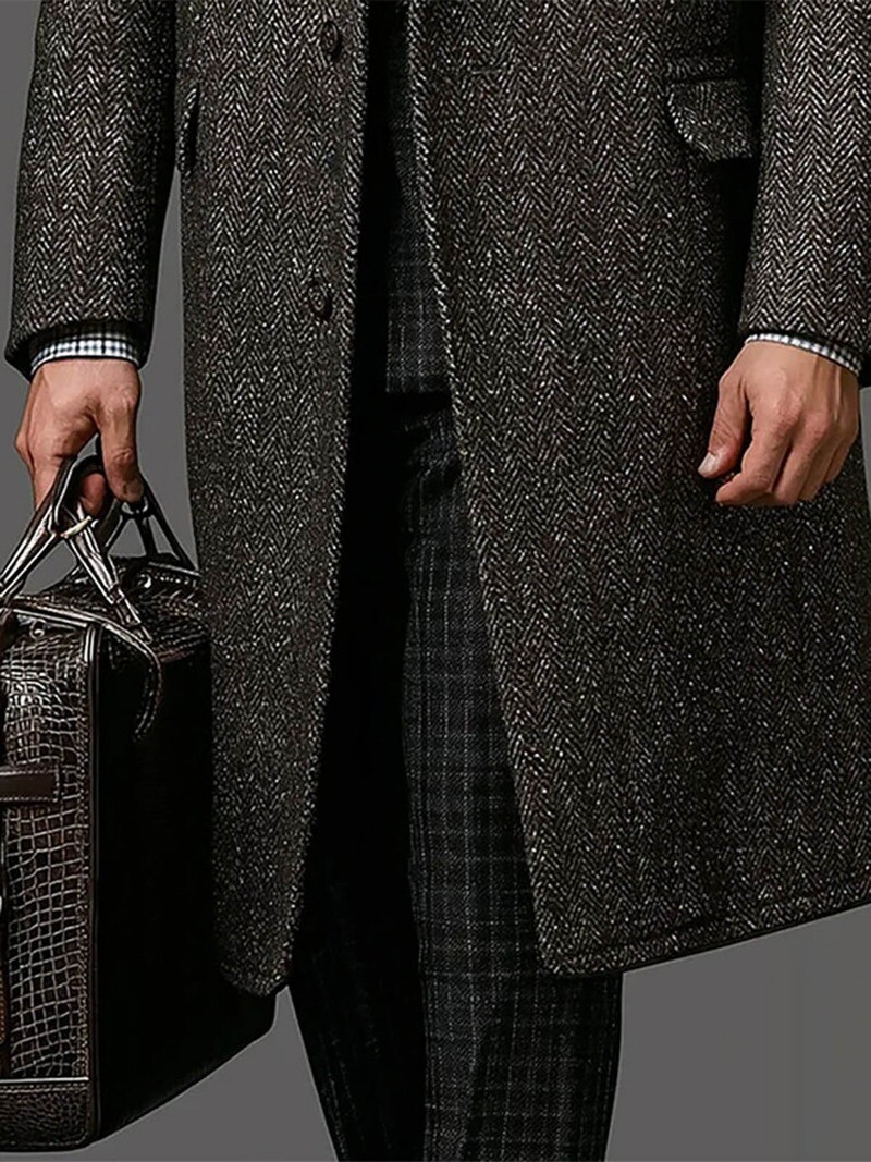 Men's Dark Gray Capital Wool Blend Coat Single Breasted Long