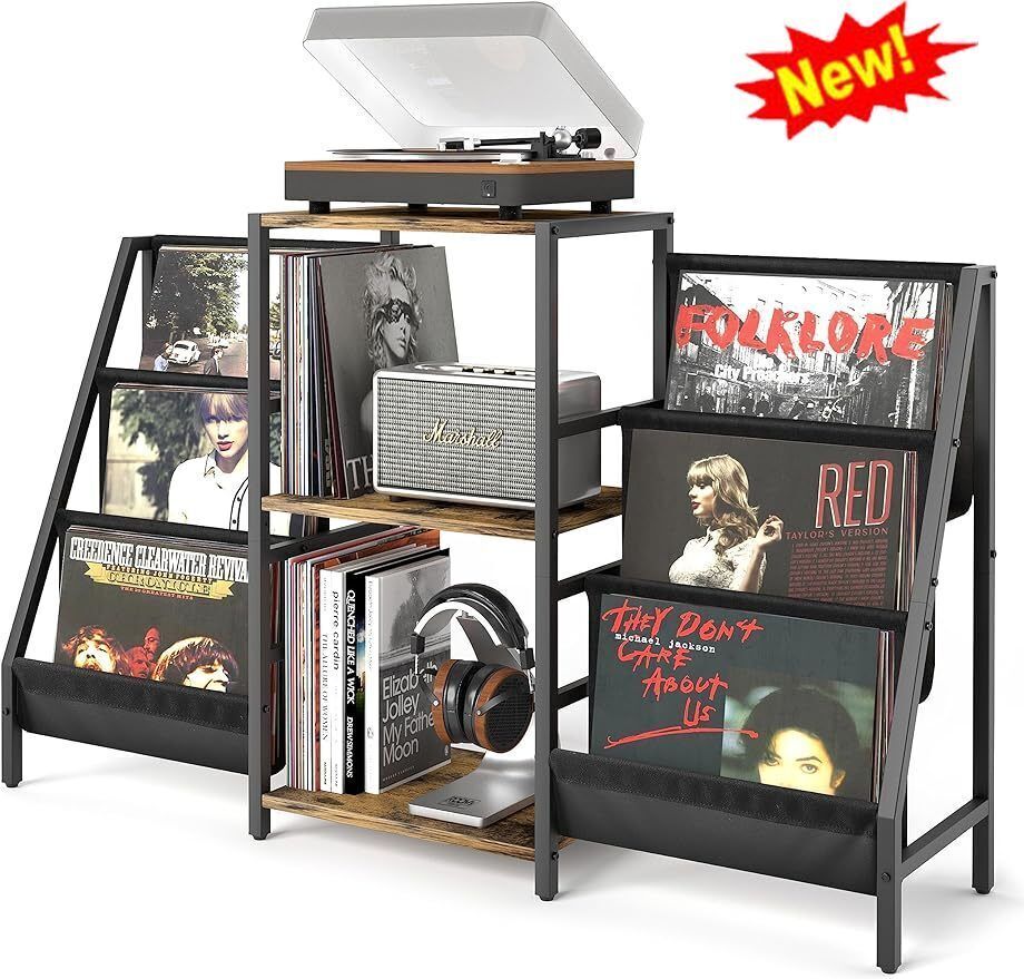3-Tier Vinyl Record Player Stand with Turntable Storage & Display Shelves  -image