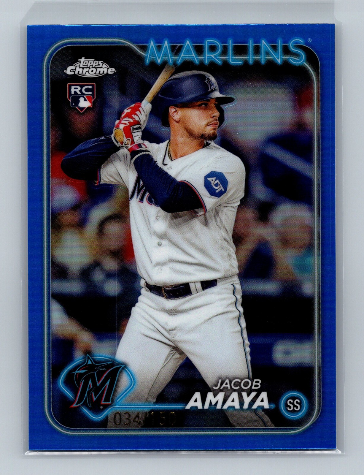 Jacob Amaya 2024 Topps Chrome Blue Refractor #92 /150 Rookie Marlins