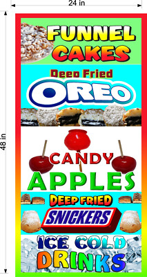 2' X 4'   BANNER FUNNEL CAKES  FRIED OREOS CANDY APPLES FRIED SNICKERS DRINKS