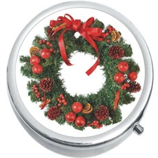 Christmas Wreath Medicine Vitamin Compact Pill Box