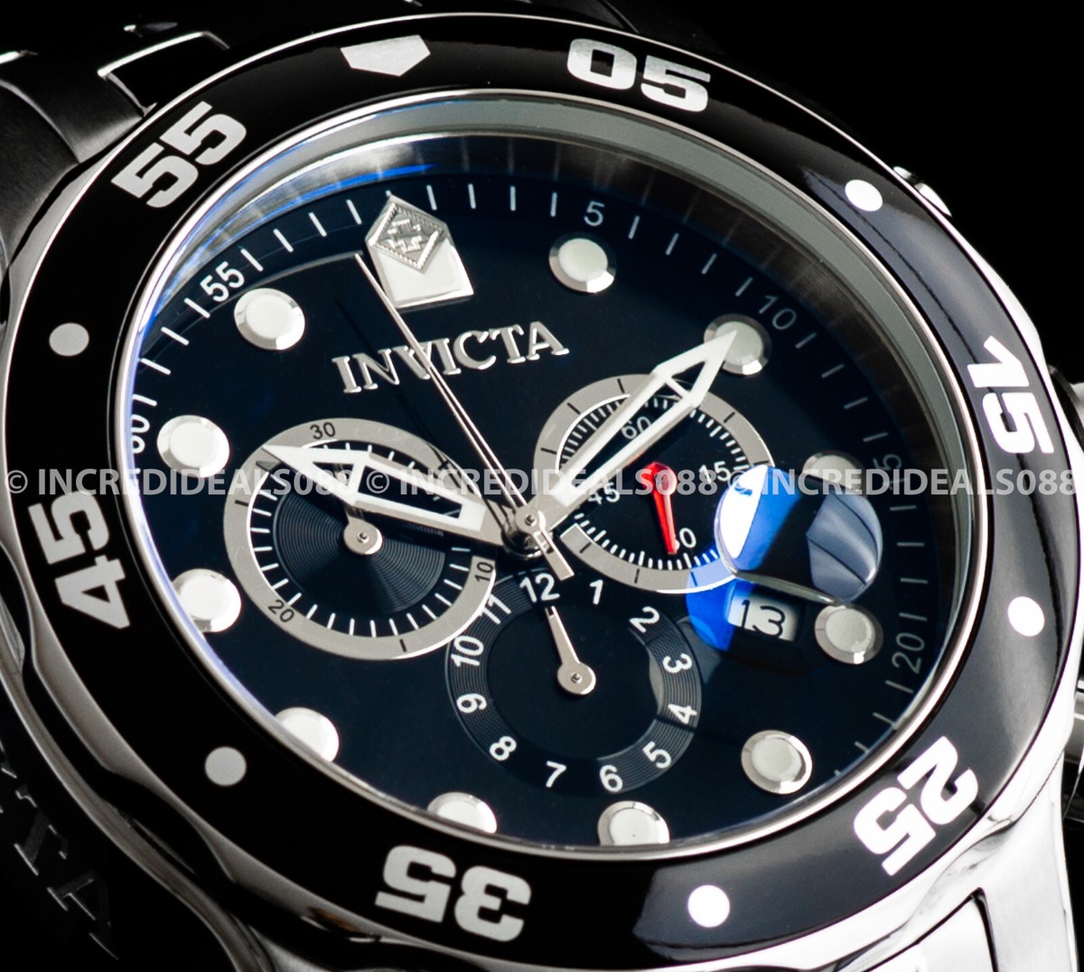Invicta Men PRO DIVER SCUBA CHRONOGRAPH Black Dial Silver 48mm