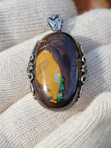 Pendentif ARGENT 925 Opale Boulder Australienne - Foto 5 di 6