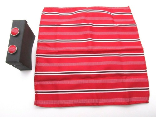 Nuevo Clericci Clásico Corbata para Hombre Juego de Corbata, Hanky y Gemelos Rojo Blanco a Rayas - Imagen 6 de 7