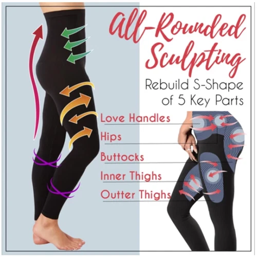 Leggings donna compressione vita alta tono controllo pancia coscia gamba body shaper - Foto 8 di 21