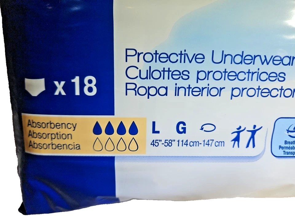 (Lote de 4) TENA Ropa Interior Protectora Clásica Desechable Grande 18 Ct x 4 = 72 Ct Foto 3 de 3