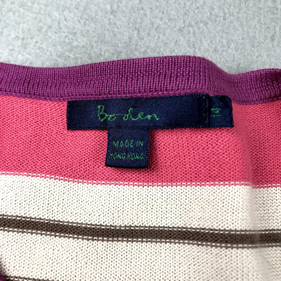 Suéter Boden para mujer 14 rosa púrpura rayas adornos en contraste cárdigan con botones Foto 2 de 4