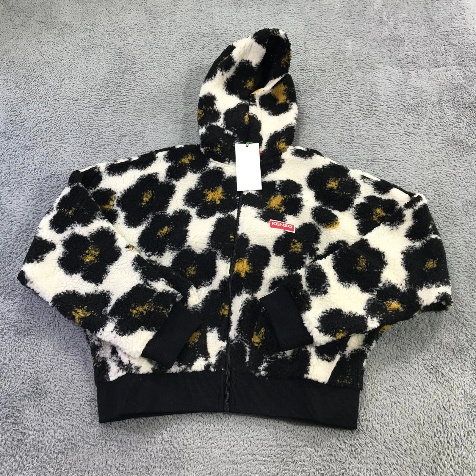 KENZO Giacca Donna Media Hana Leopardata Full Zip Felpa con Cappuccio Cropped Bomber Giallo Be