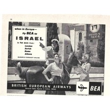 British European Airways BEA Europe to Israel 1960s Vintage Print Ad