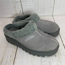 Skechers USA Shoes Womens Sz 6 Shindigs Fortress Shearling Mule Clogs Gray Grey