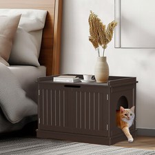 Wooden Cat Litter Box Enclosure Enclosed Cat House Side Table Cat Washroom Brown
