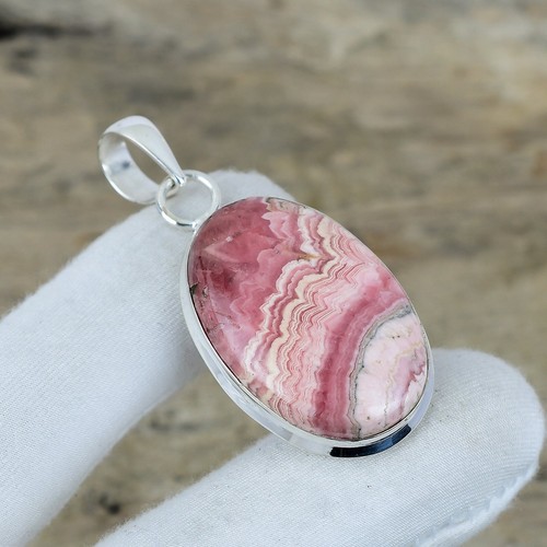 Pendentif Rhodochrosite Rose En Argent 925 - Fait Main, 5.7 Cm (2.25 Pouces), Neuf