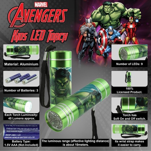 Kids Licensed Disney Cartoons Aluminium 9 LED Torch Light Boys Xmas Gift 8.7cm - Picture 270 of 302