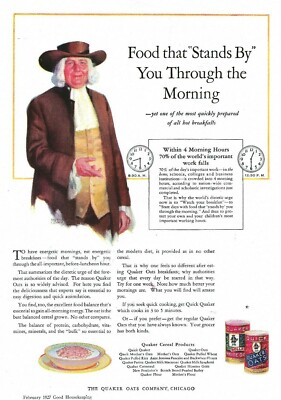 1927 QUAKER OATS Vintage Print Ad Food that ''Stands By'' You Through the Morning