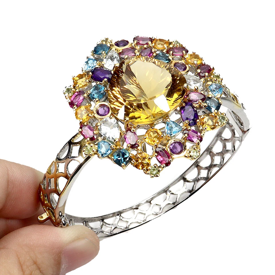 Brazalete de plata de ley 925 citrino 40ct topacio amatista hecho a mano joyas de piedras preciosas Foto 3 de 4
