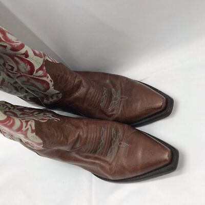 Dan Post brown leather cowboy western boots floral  display picture 1