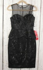  MAGGY LONDON Black Sleeveless Illusion Yoke Peplum Dress Lace Sheath Top Size 2
