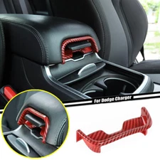 For 11 - 23 Dodge Charger Red Carbon Center Armrest Box Switch Button Cover Trim