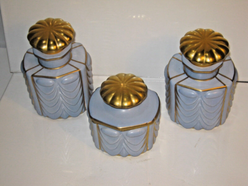Vintage Art Deco Carlin Comforts Porzellan Waschtisch Kommode Set 3 Flaschen blau - Bild 14 von 24