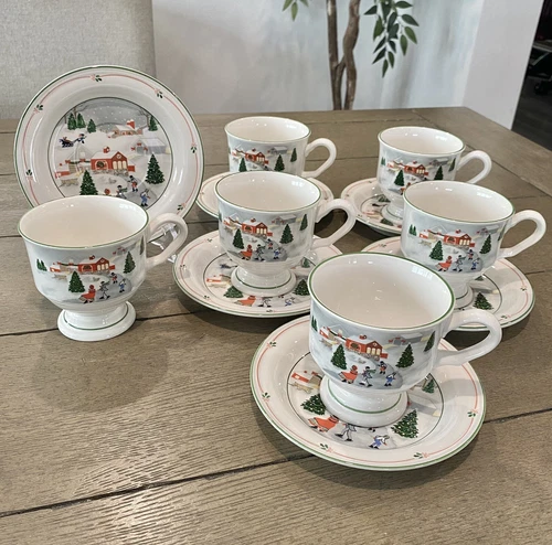 12 Piece Sango SILENT NIGHT Christmas Winter Holiday Coffee Tea Cups Set Vintage
