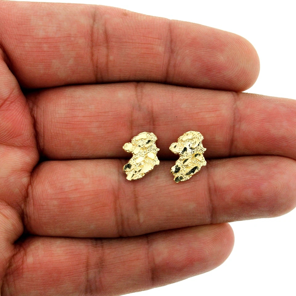 Aretes pepita de oro amarillo macizo de 10 quilates con corte de diamante para hombre y mujer Foto 2 de 4