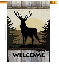Breeze Decor Welcome Deer Nature Wildlife Decorative Vertical Garden Flag, 28...