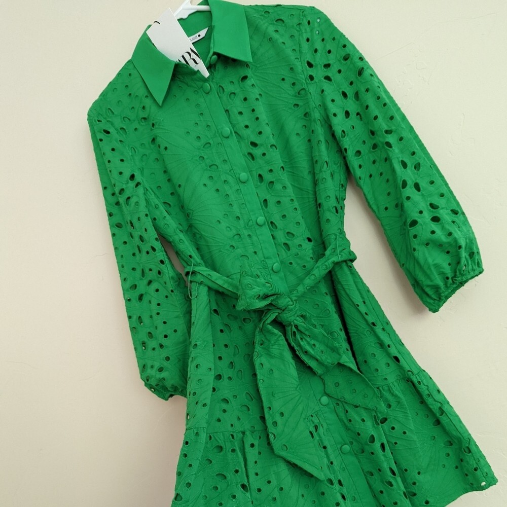 ZARA EMBROIDERED EYELET RUFFLED SHORT DRESS GREEN S,M NWT | eBay ZARA EMBROIDERED EYELET RUFFLED SHORT DRESS GREEN S,M NWT | eBay