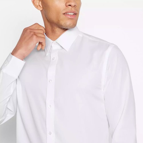 Ex Debenhams Mens White Shirt Long Sleeve Plain Button Up Formal