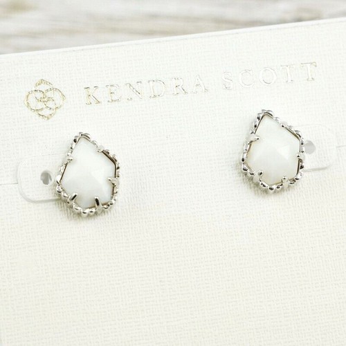 NWOT Kendra Scott Tessa White Pearl Shell Stud Earrings Silver Tone - Picture 3 of 4