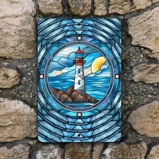 Nautical Lighthouse Metal Wall Sign 8x12 Inches Coastal Beach House Decor
