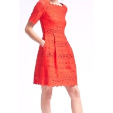 Banana Republic Coral Orange Scalloped Laser Cut Eyelet Fit and Flare Dress 2