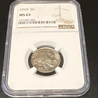 1919 5C Buffalo Nickel Philadelphia Business Strike NGC MS63 Cert 2721001-062