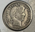 1908-O SILVER BARBER DIME, RARER HARDER TO FIND NEW ORLEANS VF+ DETAILS