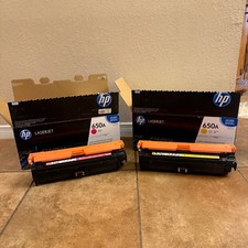 2 Genuine HP 650A Toner Cartridges CE272A Yellow CE273A Magenta OEM Used