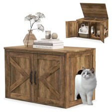 Elegant Farmhouse Cat Litter Box Enclosure - Flip Top Hidden Furniture, Brown